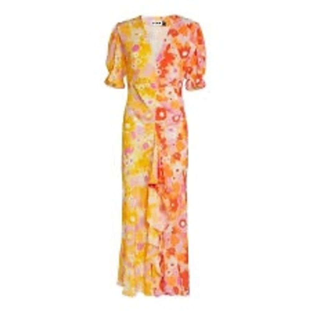 RIXO Ariel Floral Midi Dress Pink Orange Yellow Size S Mod Retro Flower Power - Picture 5 of 12